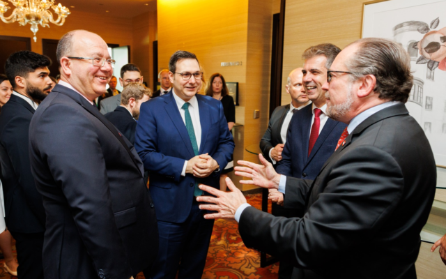From left: Miroslav Wlachovský, Jan Lipavský,  Eli Cohen and Alexander Schallenberg meet in Bratislava, Slovakia on May 30, 2023. (Israeli Embassy in Slovakia)