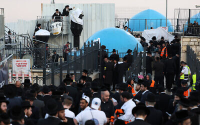 Haredi Jews attend Lag B'Omer celebrations in Mount Meron on May 8, 2023. (David Cohen/Flash90)