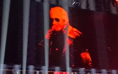 A screenshot of Roger Waters wearing what appears to be an SS uniform during a concert in Berlin, May 2023. (Twitter/i24news screenshot, used in accordance with Clause 27a of the Copyright Law)
