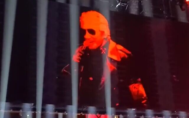 A screenshot of Roger Waters wearing what appears to be an SS uniform during a concert in Berlin, May 2023. (Twitter/ i24news screenshot, used in accordance with Clause 27a of the Copyright Law)