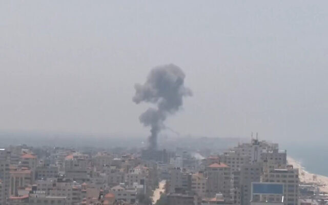 Smoke rises above the Gaza Strip following an Israeli airstrike, May 10, 2023. (Screenshot: Twitter)