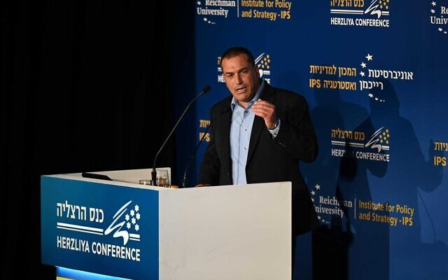 Defense Ministry Director-General Eyal Zamir speaks at the 2023 Herzliya Conference, May 22, 2023  (Gilad Kavalerchik)