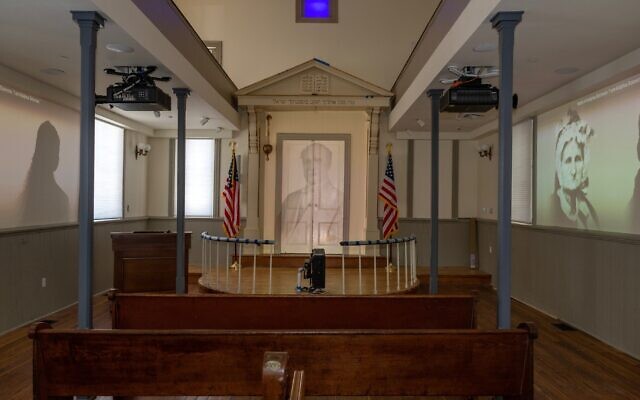 The interior of the 1876 synagogue that is the core of the new Capital Jewish Museum in Washington, DC, June 1, 2023. (Ron Sachs/Consolidated News Photos via JTA)