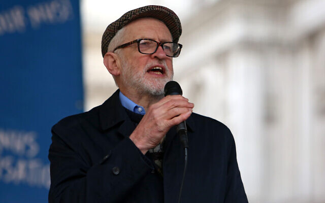 Former Labour party leader Jeremy Corbyn speaks at a protest rally in central London on March 11, 2023. (Susannah Ireland/AFP)