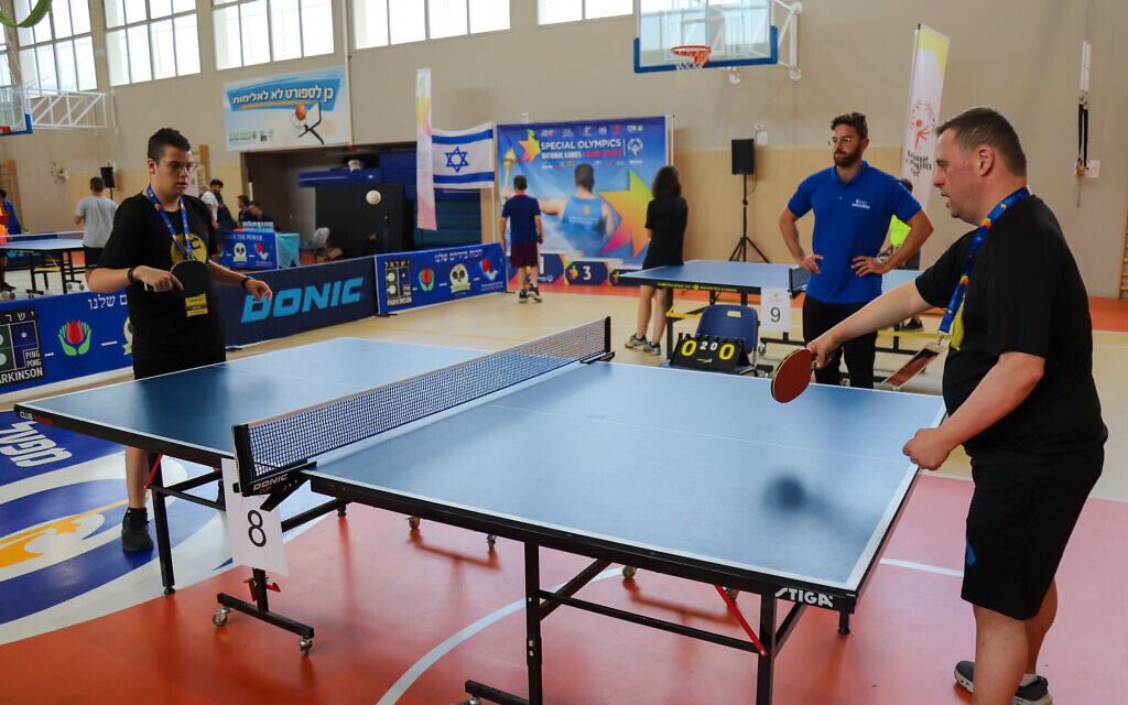 Special Olympics athletes compete in table tennis at the Israeli national games in October 2022. (Courtesy)