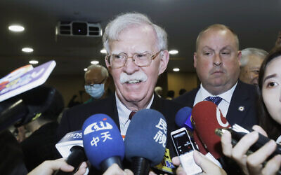 File: Former US national security advisor John Bolton tals to journalists at the Global Taiwan National Affair Symposium XII in Taipei, Taiwan, April 29, 2023. (AP Photo/ Chiang Ying-ying)