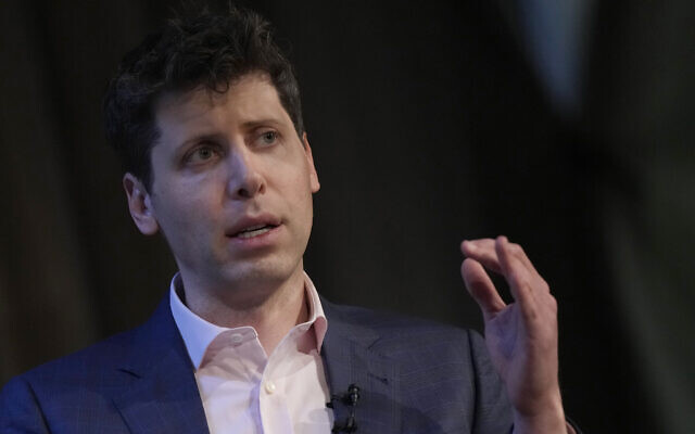 OpenAI's CEO Sam Altman speaking at University College London as part of his world tour of speaking engagements in London, on May 24, 2023. (AP Photo/Alastair Grant, File)