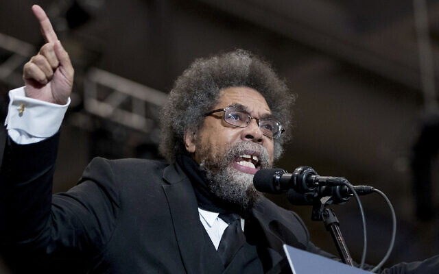 Then-Harvard professor Cornel West speaks at a campaign rally for Democratic presidential candidate Sen. Bernie Sanders, I-Vt., at the Whittemore Center Arena at the University of New Hampshire, February 10, 2020, in Durham, NH. (AP Photo/Andrew Harnik, File)