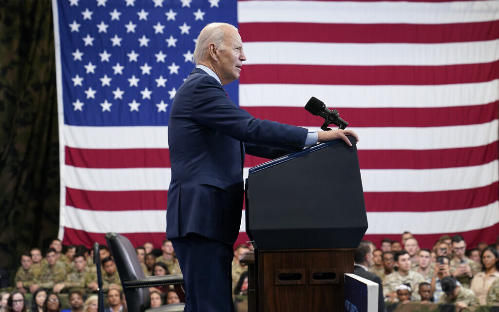 President Joe Biden speaks at Fort Liberty, NC, on June 9, 2023. (AP Photo/ Susan Walsh)