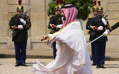 Saudi Crown Prince Mohammed bin Salman arrives June 16, 2023 at the Elysee Palace in Paris. (AP Photo/Michel Euler)