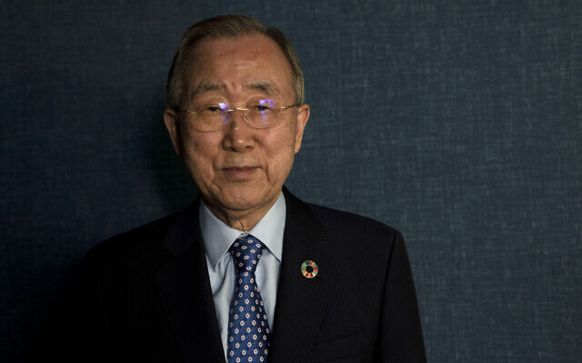 Ban Ki-moon, former UN secretary general, poses for a portrait in Tel Aviv, Israel, June 22, 2023. (AP Photo/Maya Alleruzzo)