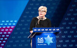 Lithuanian Prime Minister Ingrida Šimonytė's speaks at the American Jewish Committee's Global Forum event in Tel Aviv, Israel on June 11, 2023. (Courtesy of AJC)