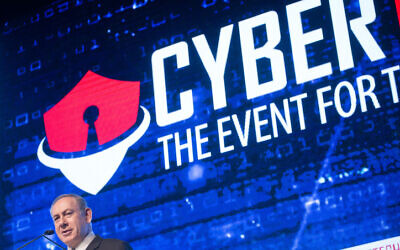Prime Minister Benjamin Netanyahu at the Cybertech Israel Conference and Exhibition, in Tel Aviv, attended by thousands of leading multi-national corporates, SMB's, start-ups, private and corporate investors, venture capital firms, experts and clients. January 31, 2016. (Miriam Alster/FLASH90/File)