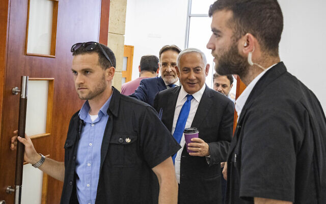 File: Prime Minister Benjamin Netanyahu arrives for a court hearing in his trial, at the District Court in Jerusalem on May 17, 2022.(Olivier Fitoussi/Flash90)