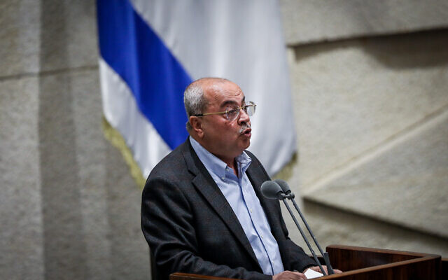 MK Ahmad Tibi speaks in the Knesset plenum on November 6, 2022. (Noam Revkin Fenton/Flash90)