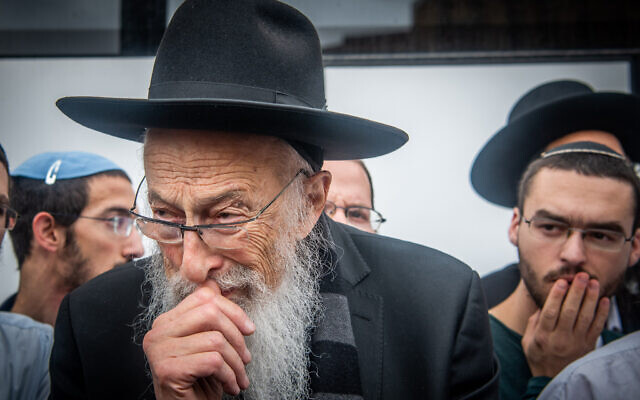Rabbi Zvi Tau attends a protest of Jewish activists against a conference of Christians outside the Davidson Center in Jerusalem Old City, on May 28, 2023. (Arie Leib Abrams/Flash90)
