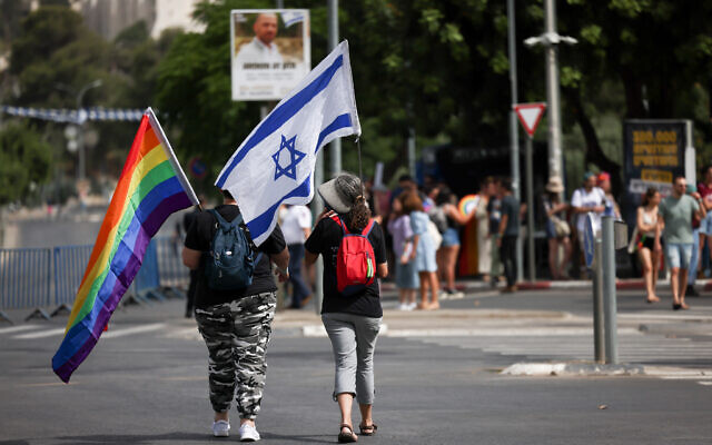 Participants in the annual Jerusalem Pride Parade, on June 1, 2023. (Yonatan Sindel/Flash90)