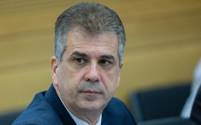 Foreign Minister Eli Cohen at the Knesset on June 12, 2023. (Yonatan Sindel/Flash90)