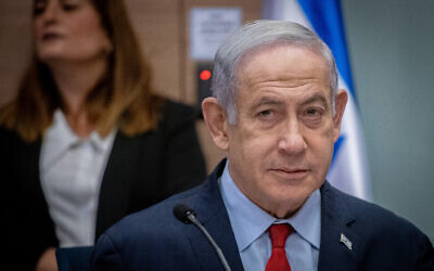 Israeli Prime Minister Benjamin Netanyahu attends a Defense and Foreign Affairs Committee meeting at the Knesset, the Israeli parliament, in Jerusalem on June 13, 2023. (Oren Ben Hakoon/Flash90)