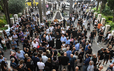 People gather for a protest at the Stella Maris Monastery in the northern Israeli city of Haifa, June 18, 2023. (Flash90)