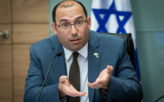 MK Simcha Rothman, chair of the Constitution, Law and Justice Committee, leads a committee meeting at the Knesset on June 20, 2023. (Oren Ben Hakoon/Flash90)