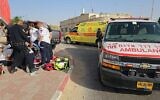 Police and medical personnel at the entrance to Hura on June 17, 2023. (Magen David Adom)