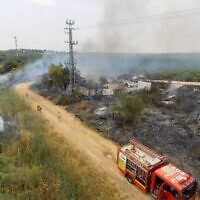 Firefighting trucks near the scene of a blaze in central Israel on June 2, 2023. (Fire and Rescue Service)