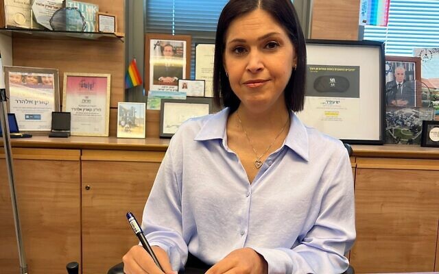 Yesh Atid MK Karine Elharrar submits her nomination for the judicial appointments panel, June 7, 2023. (Courtesy)