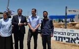 Public Security Minister Itamar Ben Gvir (second left) with settlement leaders at the Evyatar outpost in the West Bank, June 24, 2023 (Twitter screenshot; used in accordance with clause 27a of the Copyright Law)