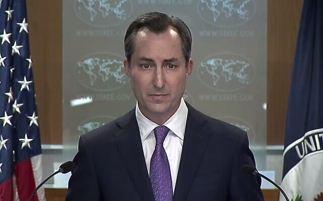 US State Department spokesperson Matthew Miller, during a press briefing on June 23, 2023. (Screen capture/ YouTube)