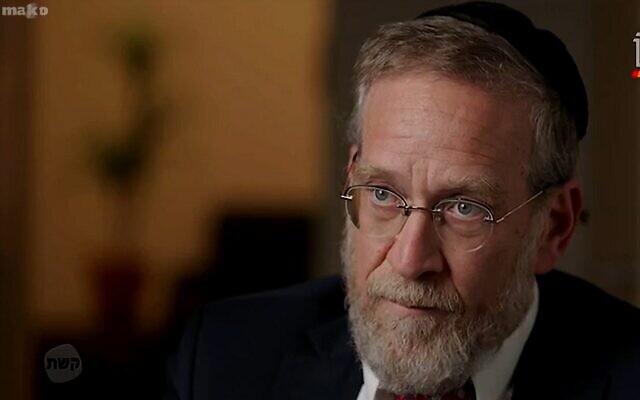 United Torah Judaism MK Yitzhak Pindrus gives an interview on June 20, 2023. (Screenshot: Channel 12; used in accordance with Clause 27a of the Copyright Law)