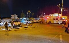 Soldiers and medics at scene of a shooting attack toward an IDF post near the West Bank settlement of Neve Tzuf, June 1, 2023. (Medabrim Tikshoret)