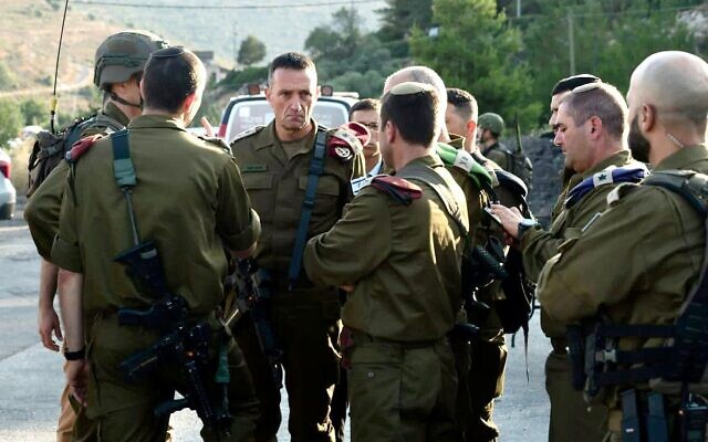 IDF Chief of Staff Herzi Halevi tours the scene of the Eli shooting attck on June 6, 2023. (IDF)