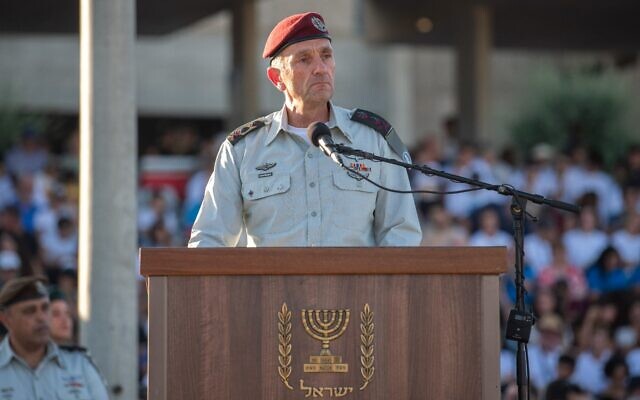 IDF chief Herzi Halevi speaks at an IDF cadets graduation ceremony at the Bahad 1 base in southern Israel, June 28, 2023. (Israel Defense Forces)