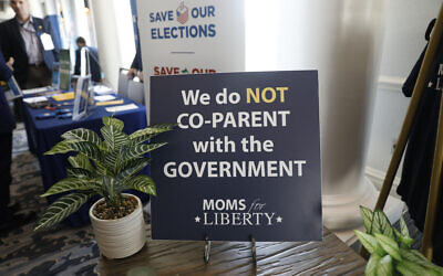 Illustrative -- A sign reading 'We Do Not CO-PARENT with the Government' is seen in the hallway during the inaugural Moms For Liberty Summit at the Tampa Marriott Water Street on July 15, 2022 in Tampa, Florida. (Octavio Jones/Getty Images)