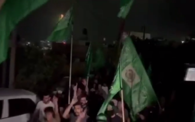 An image from the funeral procession for Hamas terrorist Khaled Sabah in the West Bank village of Urif (Video screenshot)