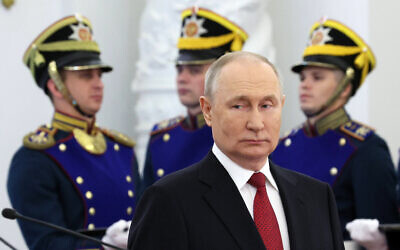 Russian President Vladimir Putin attends a ceremony in Moscow on June 12, 2023. (Gavriil Grigorov / Sputnik / AFP)