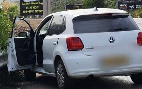 The vehicle driven by a woman in the western Galilee who was shot dead on June 9, 2023. (Courtesy)