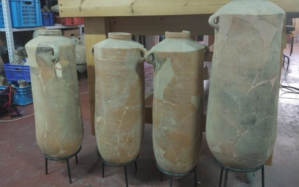 Reconstructed Phoenician pottery excavated from Tel Shiqmona. (courtesy University of Haifa)