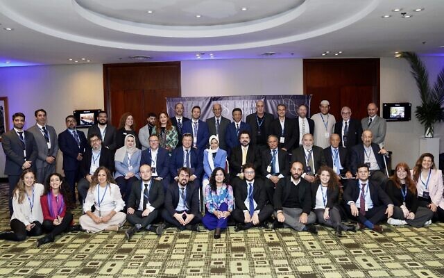 Members of the Latin American Jewish Congress and the Muslim World League meet at a hotel in Buenos Aires, July 2023. (Courtesy of the World Jewish Congress via JTA)
