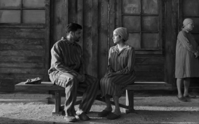 Ajay (Varun Dhawan) and Nisha (Janhvi Kapoor) imagine themselves as Auschwitz prisoners in a scene from the Amazon-distributed 'Bawaal.' (Screenshot via JTA)