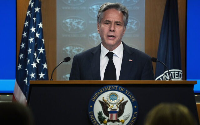 Secretary of State Antony Blinken delivers his remarks at the State Department in Washington, Monday, July 17, 2023. (AP Photo/Manuel Balce Ceneta)