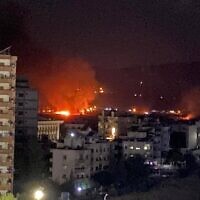 Illustrative: This image circulating online purports to show flames and smoke rising from a site in Damascus following an alleged Israeli airstrike in Syria, early July 19, 2023. (Social media; used in accordance with Clause 27a of the Copyright Law)