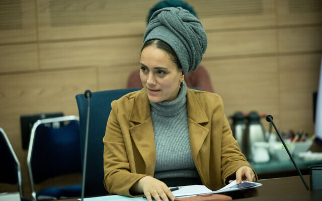 Otzma Yehudit MK Limor Son Har-Melech attends a Defense and Foreign Affairs Committee meeting at the Knesset, in Jerusalem on February 23, 2023. (Yonatan Sindel/Flash90)