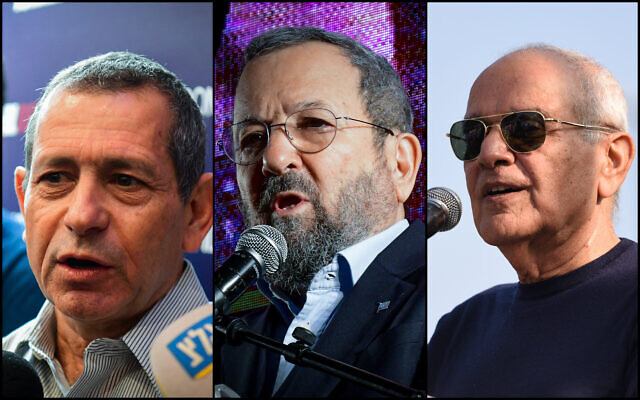 From left: Former Shin Bet security service head Nadav Argaman in 2019; former prime minister Ehud Barak in 2023; former IDF chief Dan Halutz in 2023 (Flash90; Tomer Neuberg/Flash90, Gili Yaari/Flash90)