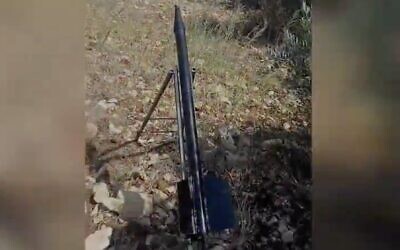 A screenshot from a video published on July 10, 2023, shows a rocket that a Palestinian group calling itself the Al-Ayyash Batallion claimed to have fired from Jenin at the northern West Bank settlement of Shaked. (Twitter. Used in accordance with Clause 27a of the Copyright Law)