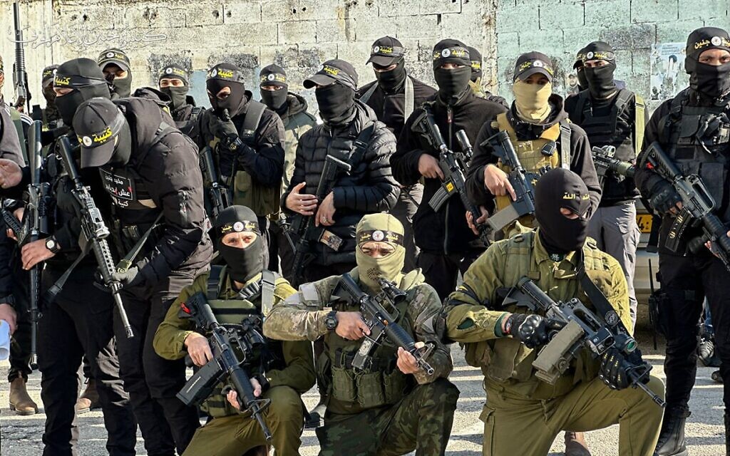 An undated image of members of the Jenin Battalion, a terror group comprising members of different Palestinian armed factions, most prominently Palestinian Islamic Jihad. (Telegram/used in accordance with Clause 27a of the Copyright Law)