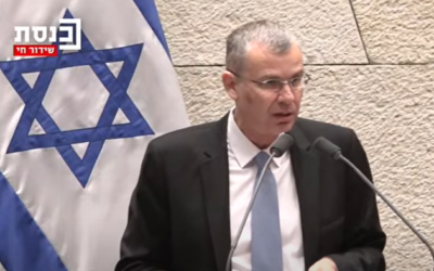 Justice Minister Yariv Levin addresses the Knesset, July 5, 2023 (Screenshot: YouTube)