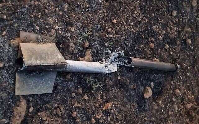The remains of a rocket fired from the West Bank, found in the northern Israeli town of Ram-On, July 9, 2023. (Courtesy)