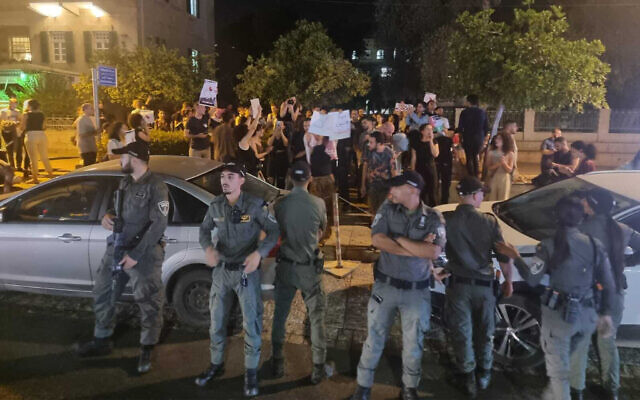 Demonstrators protest against an Israeli counter-terror operation in Jenin, in Haifa, July 4, 2023. (Israel Police)